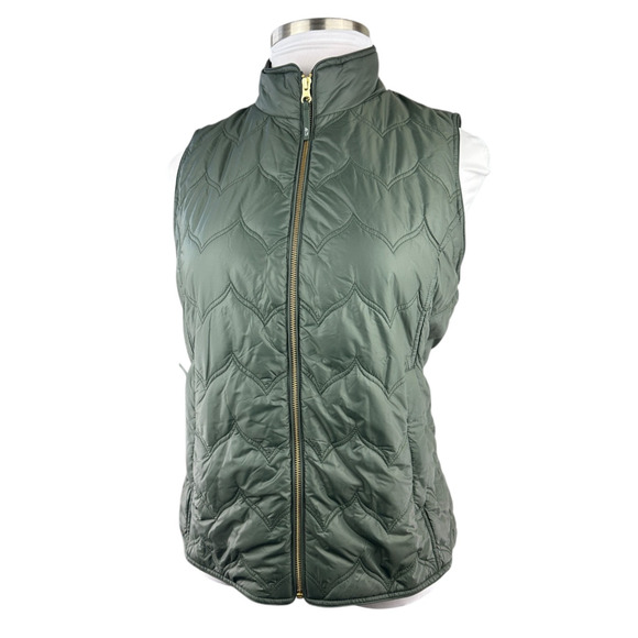 Vineyard Vines Chevron Quilted Whale Tail Vest Green Gold Full Zip Women's Large - Picture 13 of 14